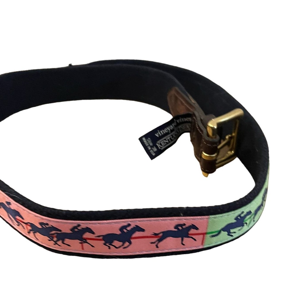 Vineyard Vines Pink and Green Belt with Blue Horse Design - Picture 3 of 8